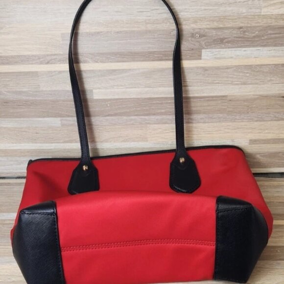 New Michael Kors Eva Top Zip Multi Pocket Small Tote Black Red NS Read - Picture 11 of 13